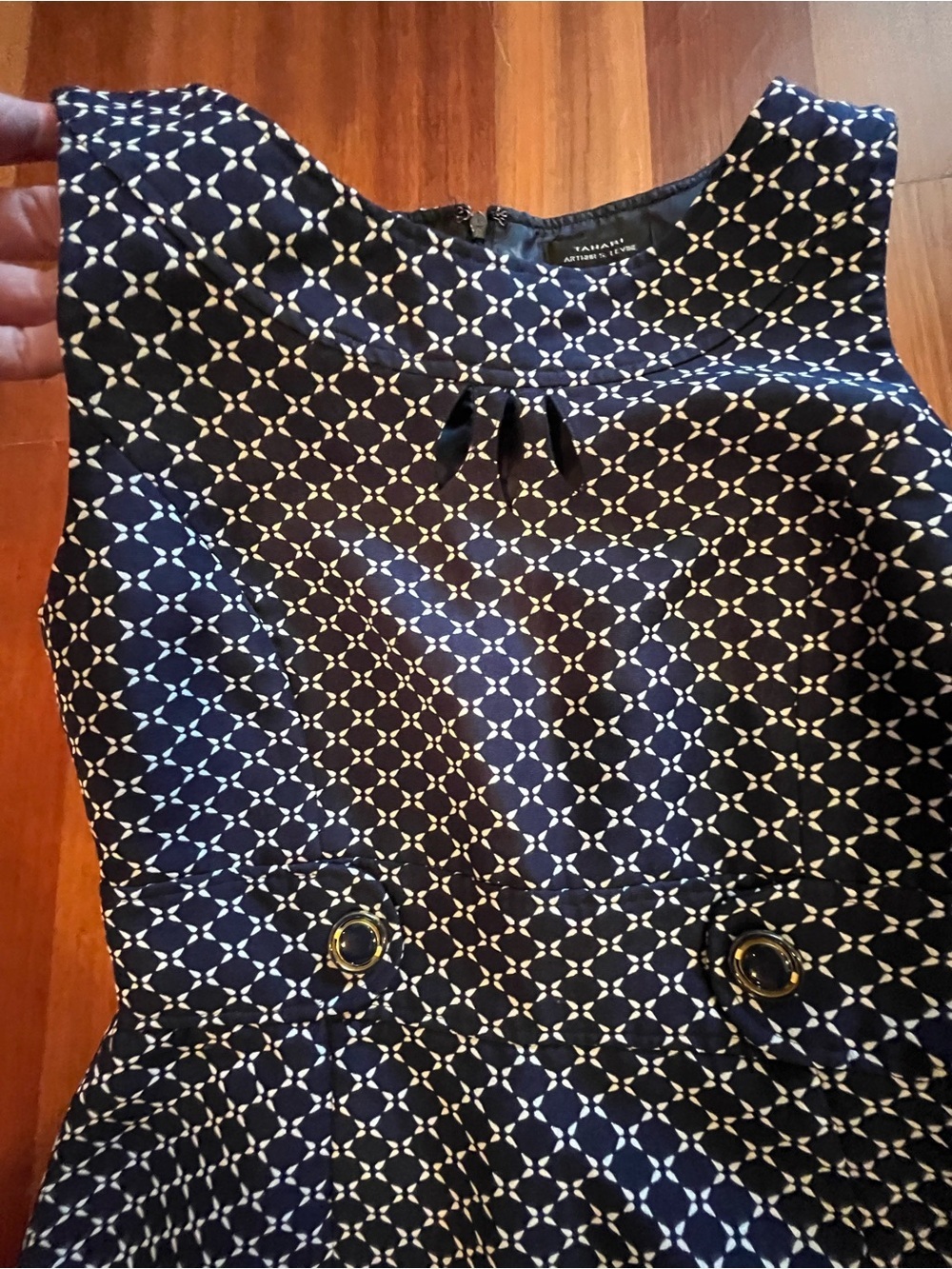 Tahari Navy and White Sleeveless Sheath Dress - Picture 4 of 5